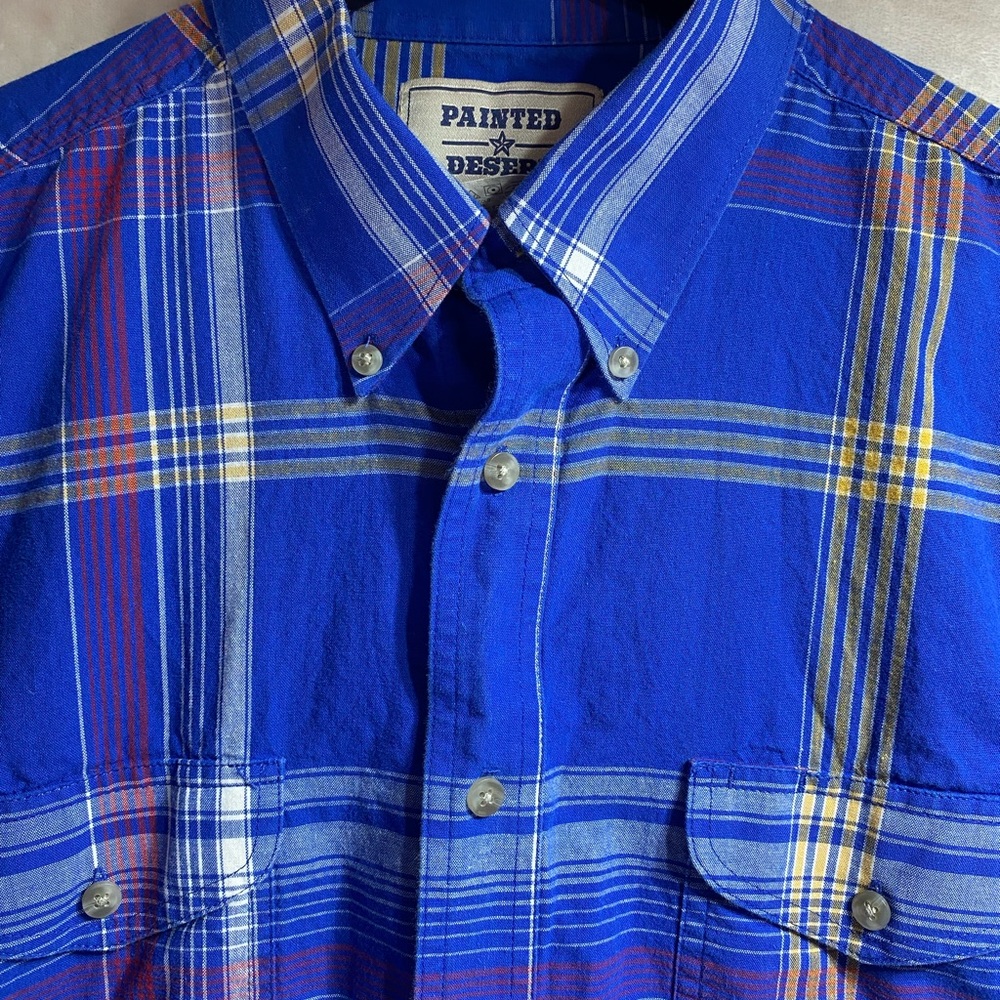 WRANGLER Vintage Painted Desert Blue Plaid Long Sleeve Button-Up Size XLT 90s - Picture 4 of 10